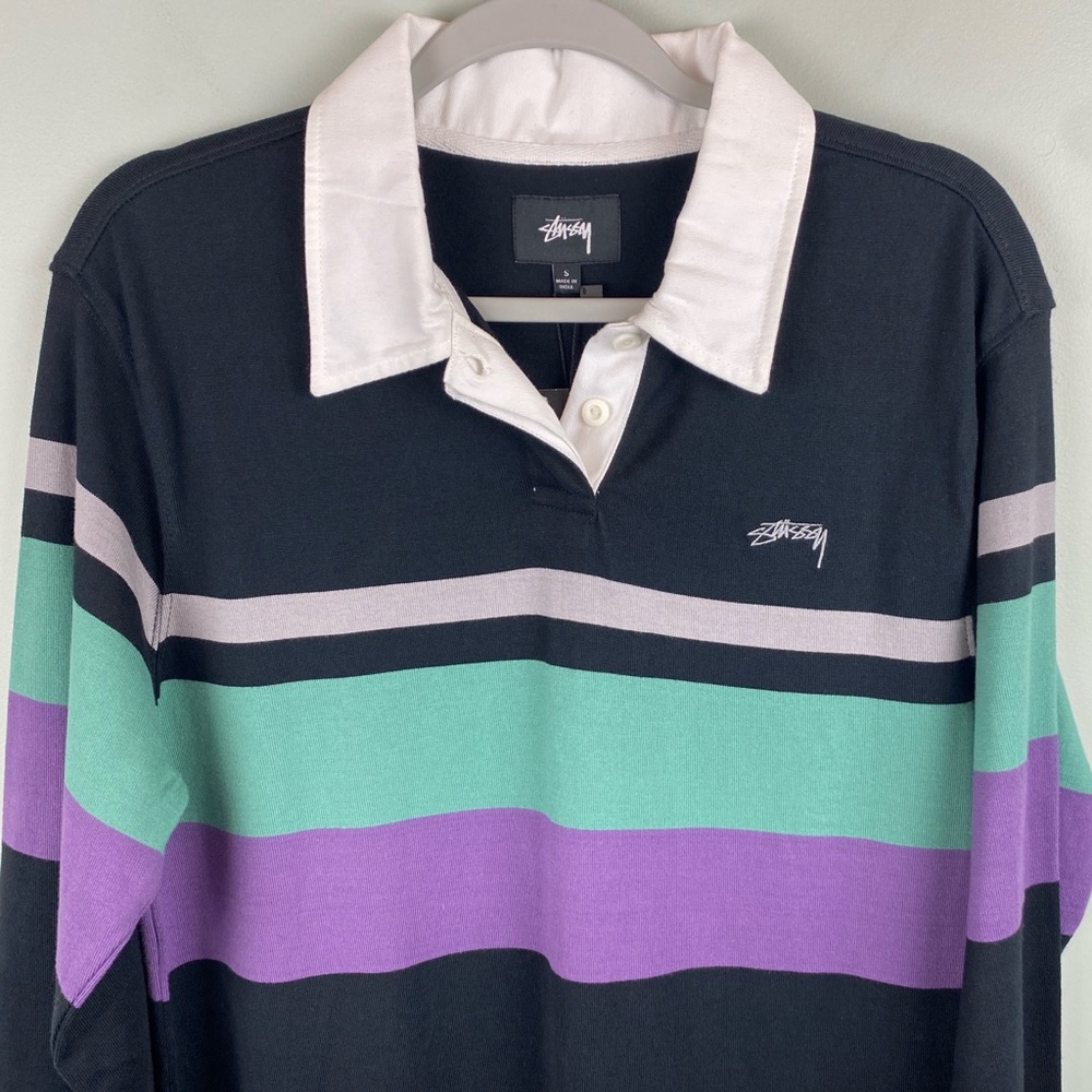NWT Stussy Rosewood Rugby Polo Striped longsleeve Dress size Small - Picture 2 of 10